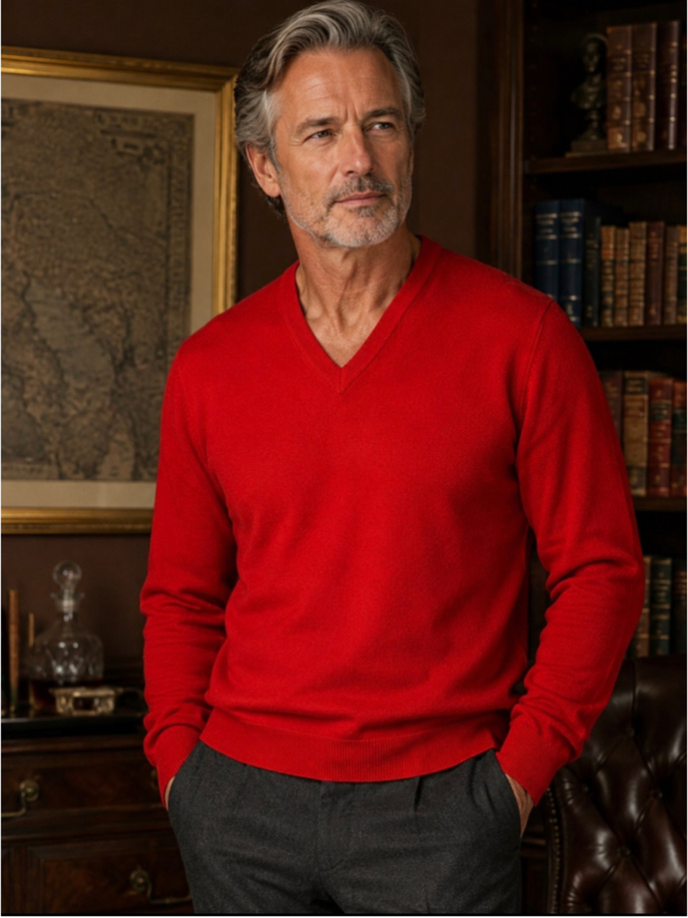 Vintage Christian Dior Men’s Red V-Neck Sweater Made In USA Orlon Acrylic